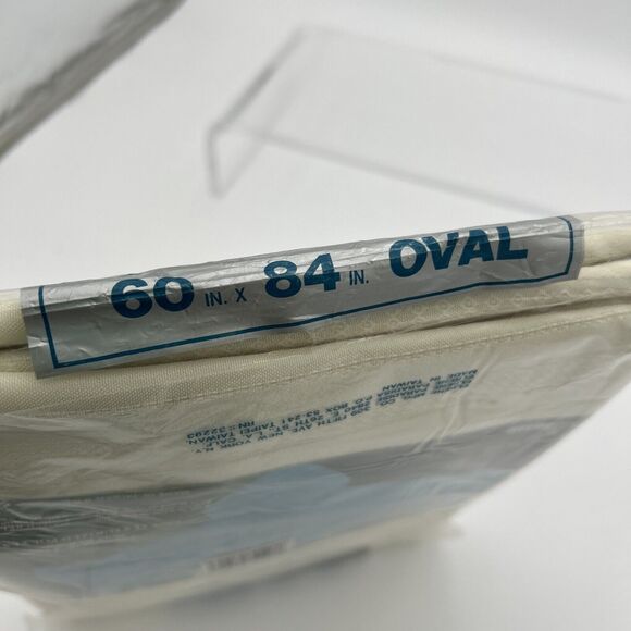 NOS Satin Stripe Fabric Cream Tablecloth NIP 100% Textured Polyster 60 x 84 Oval - Picture 11 of 12